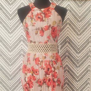 Knee length floral pleated dress
